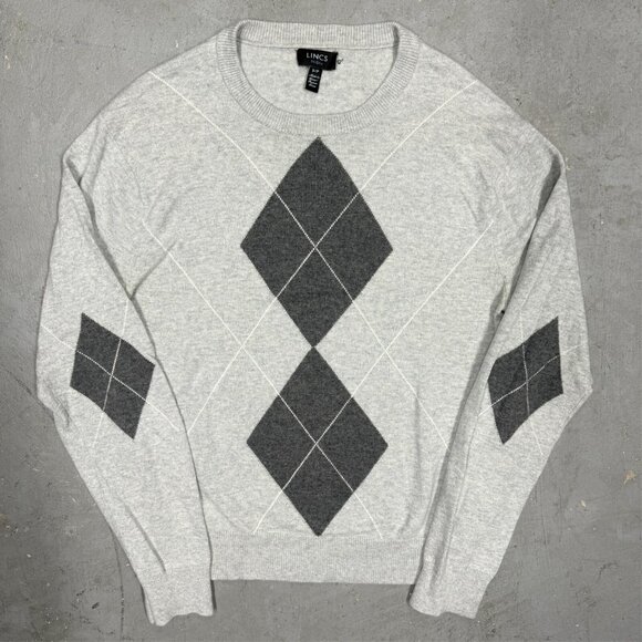 Lincs DC & Co Cotton Wool Blend Knit Sweater Crewneck Diamond Pullover Small - Picture 2 of 7
